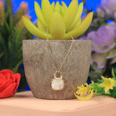Gold Plated White Gem Stone Circle Pendant With Chain